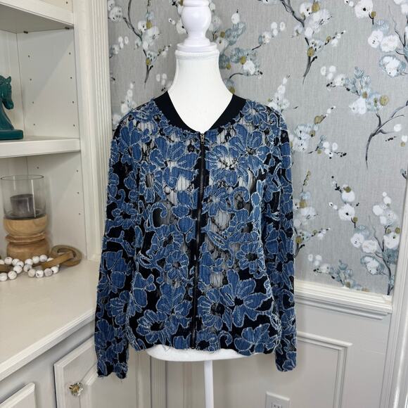 Peck & Peck Denim Lace Zip Up Jacket - Size Medium - Picture 1 of 5